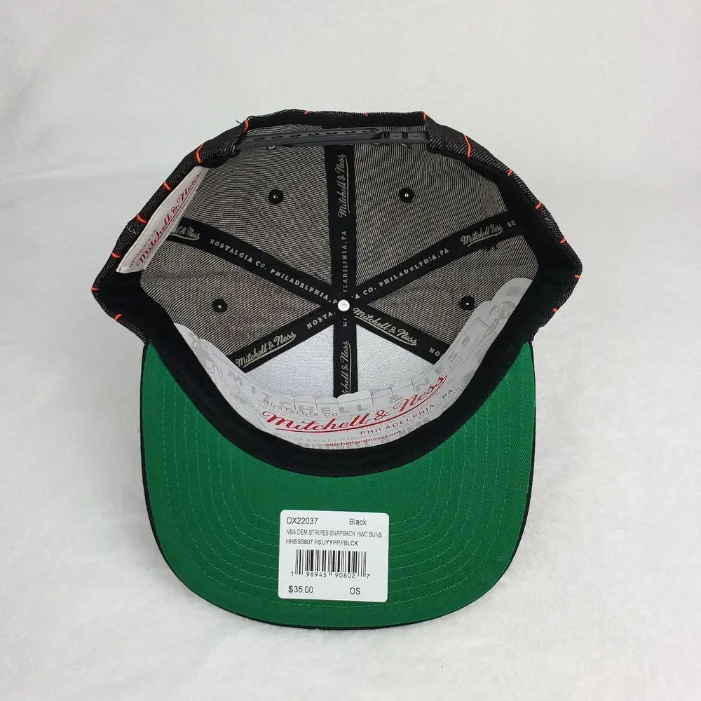 Phoenix Suns Mitchell & Ness NBA Snapback Hat Cap Black Denim Pinstripe NWT‎